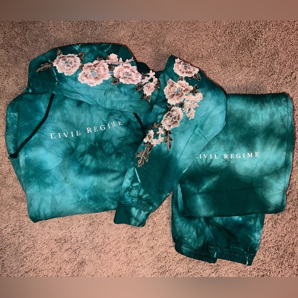 Civil Regime Pants - CIVIL REGIME AQUA TIE/DYE FLORAL LOUNGE SET (Hoodie and Joggers)